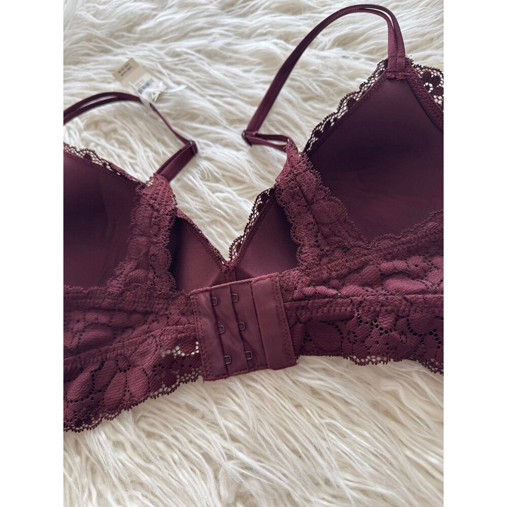 Aerie Real Happy Wireless Lightly Lined Candy Lace Bra Royal Berry Size 34C - Picture 8 of 11